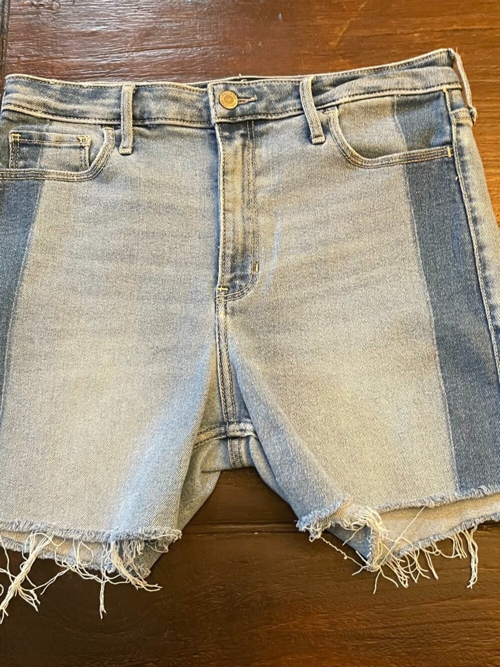 Hollister Shorts Ultra High 2 Toned Blue Colorblock Cut-off Fringe Hem 13R 31x27